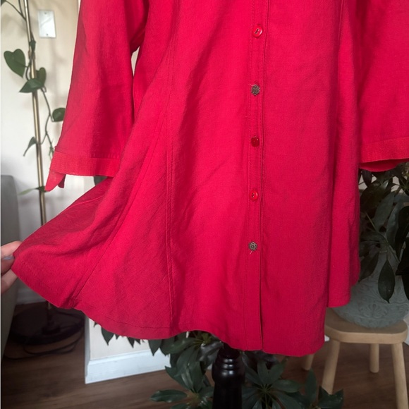 Vintage Zoé Red Tunic Top with Sheer Mesh Cutout and Tie Sleeves - Picture 3 of 8